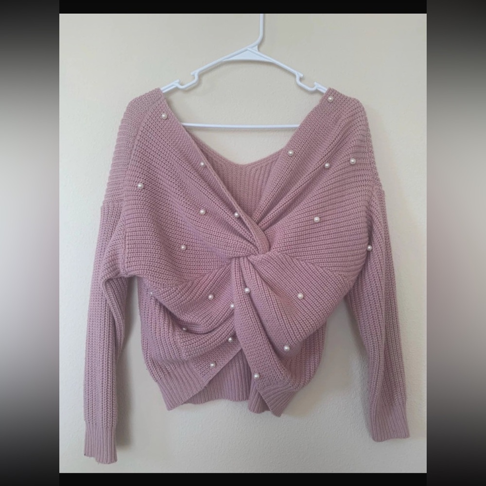 Pearl beading twist infinity sweater